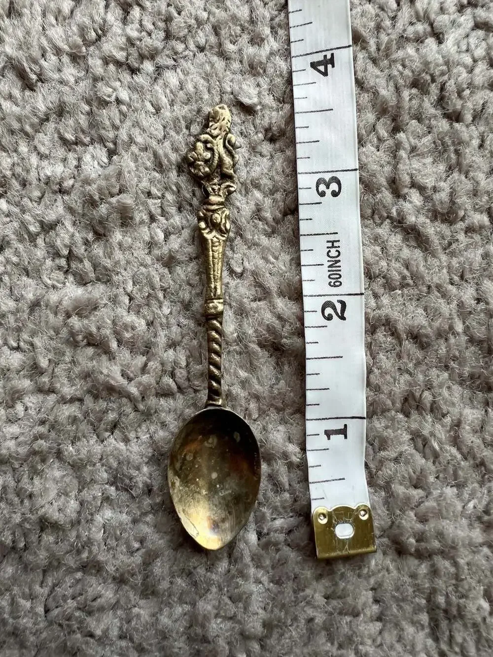 Vintage Italian Ornate Brass Demitasse Spoon with Heraldic Lion Motif